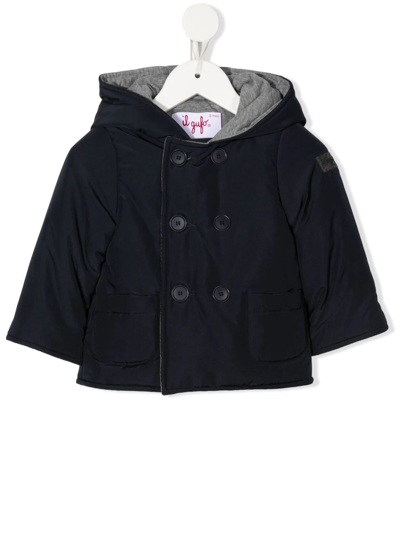 Il Gufo Babies' Double-breasted Hooded Jacket In Blu Navy