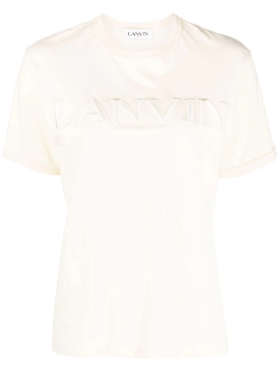 Lanvin Embroidered-logo Cotton T-shirt In Neutrals