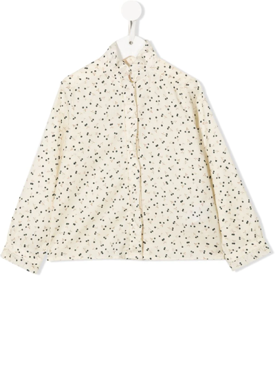 Bonpoint Kids' Cherry-print Ruffle Shirt In Neutrals