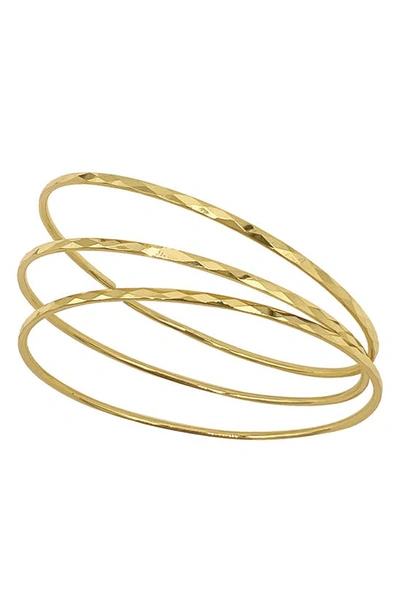 Adornia Set Of 3 Hammered 14k Gold Plated Bangle Bracelets In Yellow