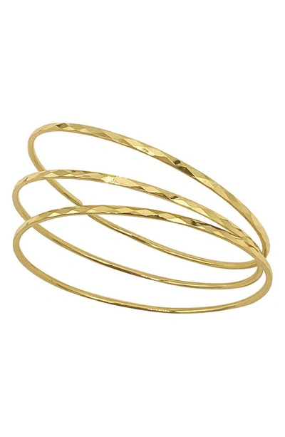 ADORNIA ADORNIA SET OF 3 HAMMERED 14K GOLD PLATED BANGLE BRACELETS