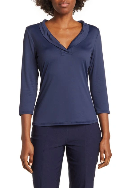 By Design Three Quarted Shawl Collar Blouse In Black Iris