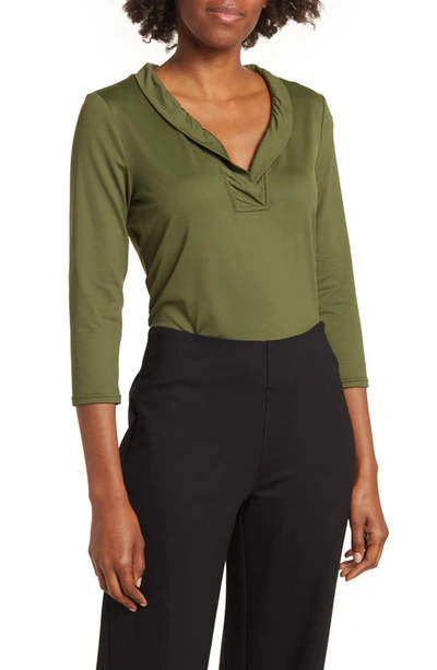 By Design Three Quarted Shawl Collar Blouse In Rifle Green
