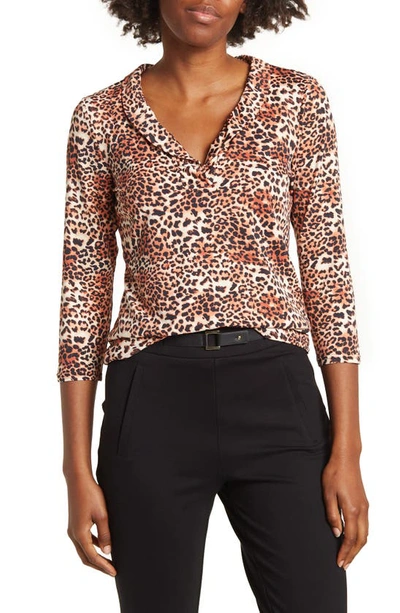 By Design Three Quarted Shawl Collar Blouse In Cheetah