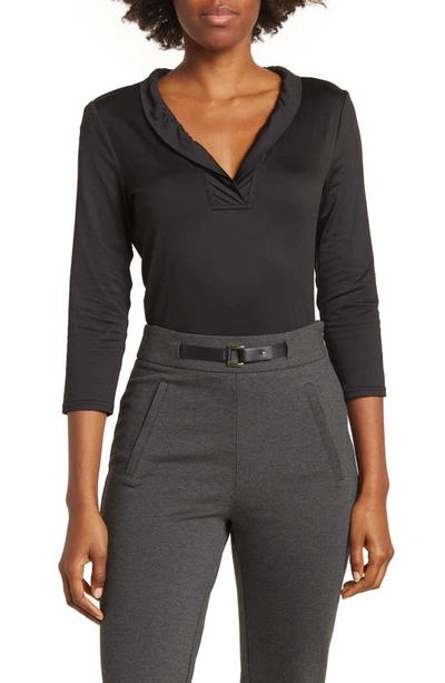 By Design Three Quarted Shawl Collar Blouse In Black