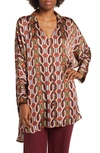 By Design Marissa Collared Poly Silk Tunic In Art Deco