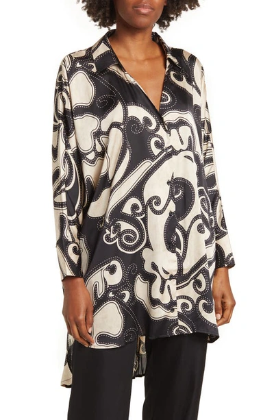 By Design Marissa Collared Poly Silk Tunic In Tanglewood