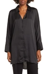 By Design Marissa Collared Poly Silk Tunic In Black