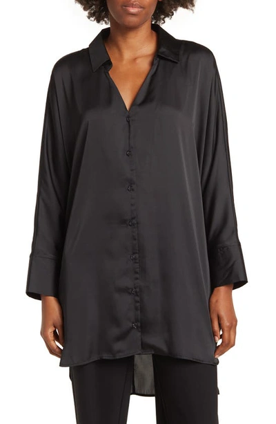 By Design Marissa Collared Poly Silk Tunic In Black