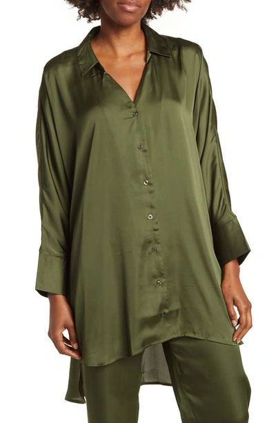 By Design Marissa Collared Poly Silk Tunic In Rifle Green