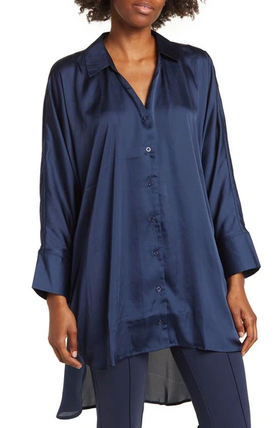 By Design Marissa Collared Poly Silk Tunic In Black Iris