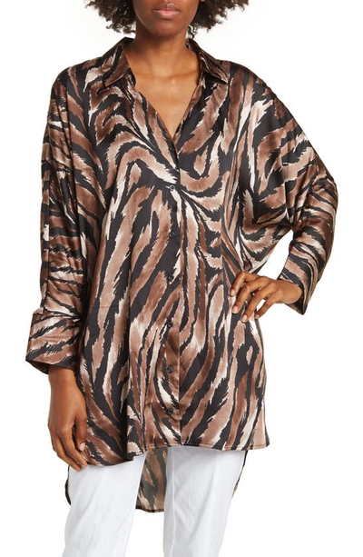 By Design Marissa Collared Poly Silk Tunic In Urban Safari