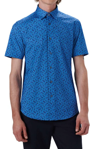 Bugatchi Ooohcotton® Floral Short Sleeve Button-up Shirt In Classic Blue