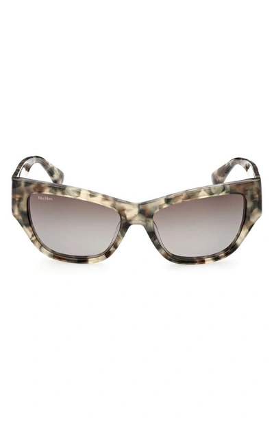 Max Mara 56mm Geometric Sunglasses In Shiny Sage Havana/ Khaki