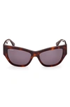 Max Mara 56mm Geometric Sunglasses In Shiny Classic Havana / Smoke