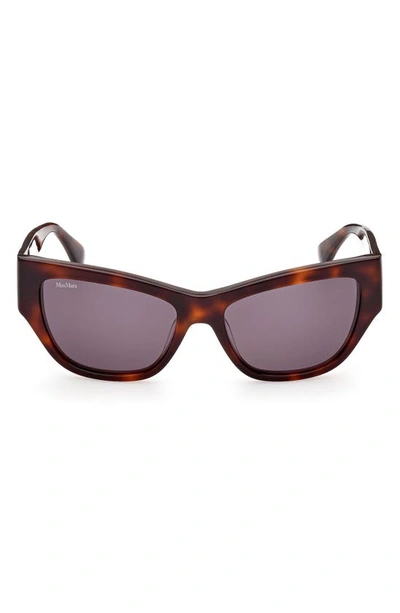 Max Mara 56mm Geometric Sunglasses In Shiny Classic Havana / Smoke
