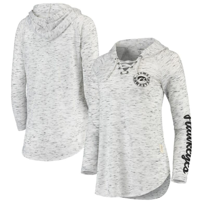 Pressbox Women's  Gray Iowa Hawkeyes Space Dye Lace-up V-neck Long Sleeve T-shirt