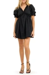 Free The Roses Ruffle Cross Back Cotton Minidress In Black