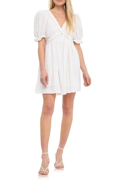 Free The Roses Ruffle Cross Back Cotton Minidress In White