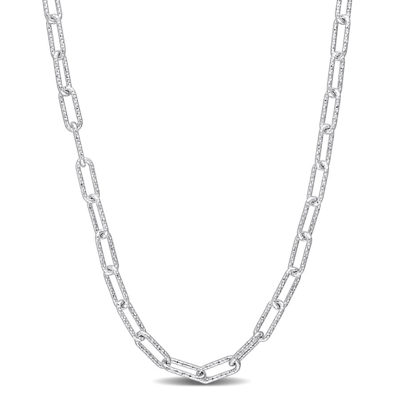 Amour Fancy Paperclip Chain Necklace In Sterling Silver In White
