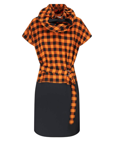 Kenzo Wool Blend Check Snood Dress In Medium Orange