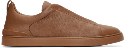 Zegna Triple Stitch Deerskin Leather Slip-on Sneaker In Brown