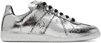 Maison Margiela Replica Metallic Textured-leather Trainers In Silver