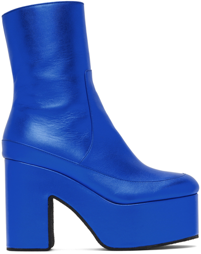 Dries Van Noten Blue Leather Boots In 513 Electri