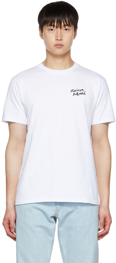 Maison Kitsuné Handwriting Logo-print Cotton-jersey T-shirt In White