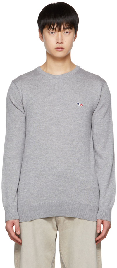 Maison Kitsuné Tricolor Fox-patch Cotton Sweatshirt In Grey