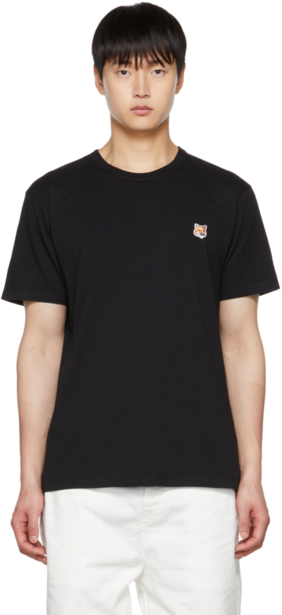 Maison Kitsuné Black T-shirt With Fox Head Patch In Cotton