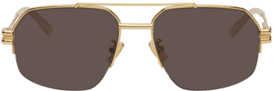Bottega Veneta Gold Pilot Navigator Sunglasses In 002 Gold