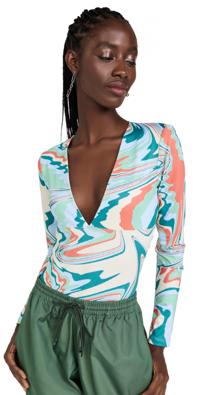 Kimberly Goldson Chlo Bodysuit In Coral Print