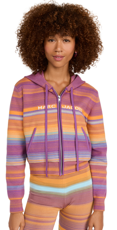 Marc Jacobs Purple The Cropped Striped Zip-up Hoodie In Multicolor