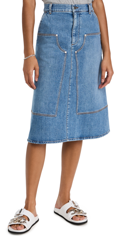 Stella Mccartney Blue Stretch-denim Midi Skirt In Medium Blue