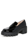 Stuart Weitzman Chunky Heel Patent Leather Loafers Platform In Black