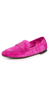 Tory Burch Round-toe Suede Ballet Loafers In Fuchsia