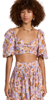Zimmermann Violet Twist Front Bodice Top In Purple Multi Floral