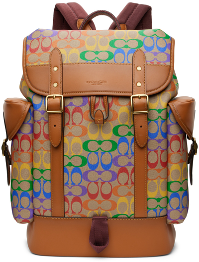 Coach Logo-print Leather Backpack In Neutrals