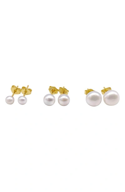 Adornia Set Of 3 5mm, 8mm & 10mm Freshwater Pearl Stud Earrings In White
