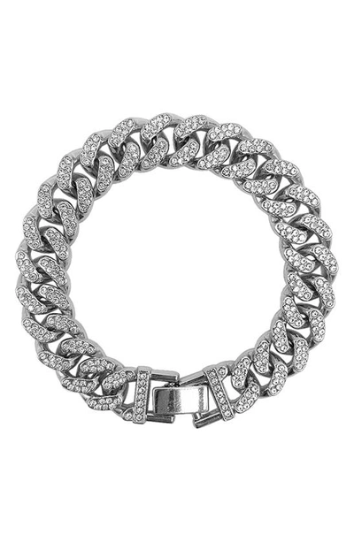 Adornia Rhodium Plated Crystal Thick Cuban Curb Chain Bracelet In Silver