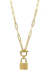 ADORNIA 14K GOLD PLATED WATER RESISTANT PAPER CLIP CHAIN LOCK TOGGLE NECKLACE