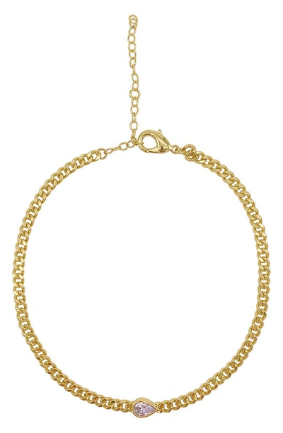 Adornia Pear Cut Stone Curb Chain Necklace In Yellow