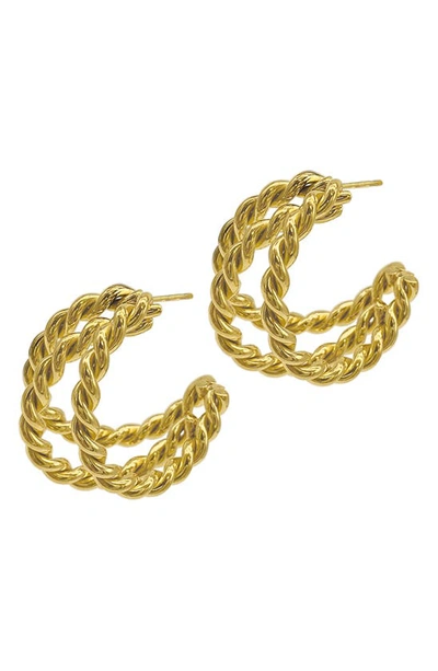 Adornia 14k Gold Plated Twisted Hoop Earrings In Yellow