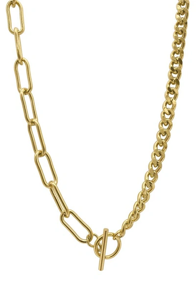 Adornia Water Resistant Curb Link & Paperclip Chain Toggle Necklace In Yellow