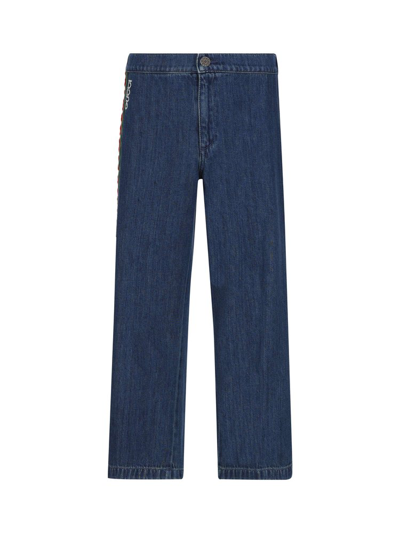 Gucci Kids Logo Embroidered Straight Leg Jeans In Blue