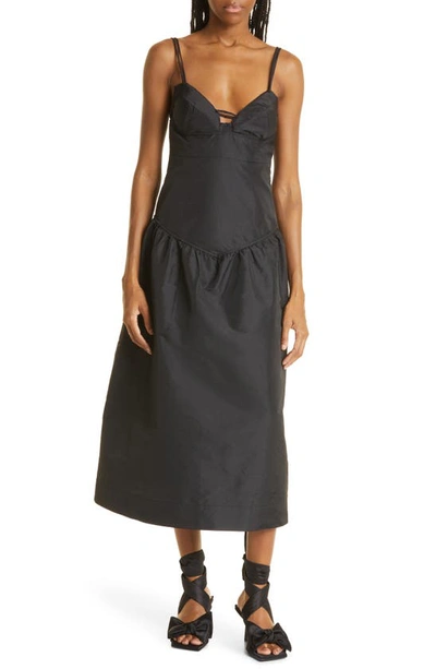 knee length dresses for ladies Habotai Midi Strap Dress in Black