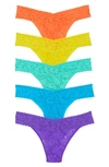 Hanky Panky Assorted 5-pack Lace Original Rise Thongs In Tano/ Suny/ Agag/ Islb/