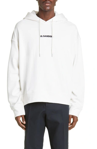 Jil Sander Grey Hoodie With Logo Prin In Cotton In White