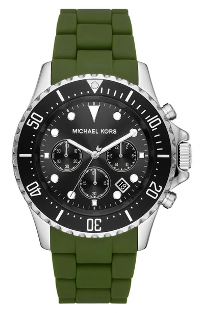 Michael Kors Men's Everest Chronograph Green Silicone And Stainless Steel Bracelet Watch 45mm